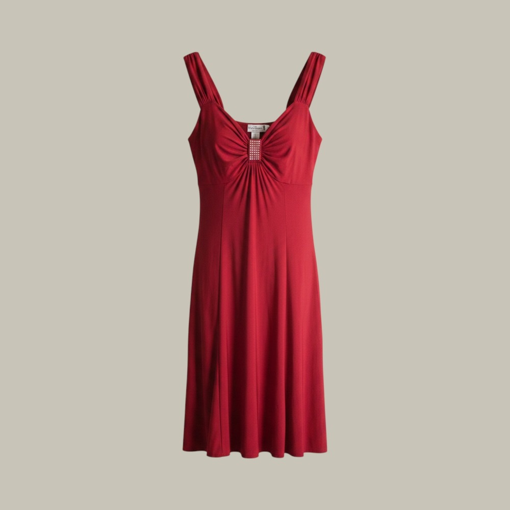 FunFash Womens Red Rhinestone Gathered Bust A-Line Dress 2XL Made in USA HC D221